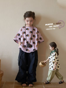 Girls Casual Cotton T-shirt Cartoon Print round Neck Short Sleeve Summer New Style Childrens Fashion Baby Clothes by Yangmei Home