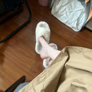 Crossbody Plush Slippers Womens Home Comfortable Anti-slip Soft Bottom Warmth Indoor Shoes Korean Style Medium Heel Daily Wear