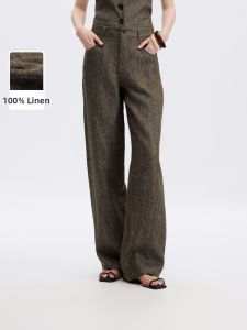 LANCY FROM 25 | Old Money Style Linen Blend High Waisted Wide Leg Trousers