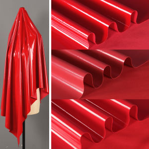 Bright Red Chinese Red Mirror PU Leather Fabric High Elasticity Waterproof Imitation Leather Material Shiny Clothing Fabric