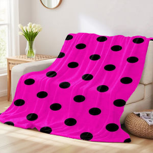 Hot Pink Black Dots Sofa Specific Soft Flannel Blanket Universal Plush Gift Blanket For All Seasons
