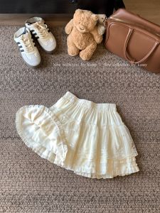 Spring New Style High Waist Lace Mesh Elastic Waist Half Skirt Fashion Puffy A-Line Short Skirt Womens Korean Version Commute