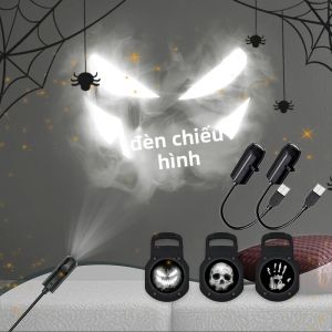 Halloween Máy Chiếu USB Đèn Ngủ Xoay 360 Độ Đầu Lâu Đèn LED Có Thể Chuyển Đổi Hoa Văn Tối & Bầu Không Khí Ban Đêm Trang Trí