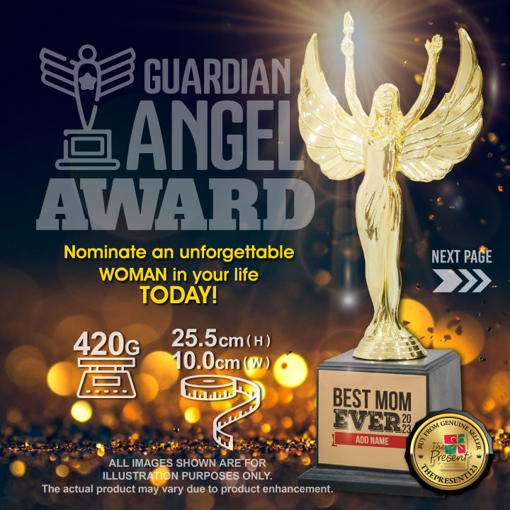 Prestigious Guardian Angel Award Trophy with Custom Name Gold Aluminum ...