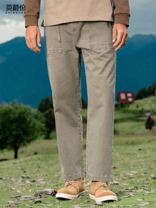 Enjeolon | Washed Pure Cotton Loose Straight Fit Work Pants for Men Spring/Autumn Trendy