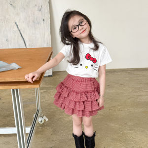 เสื้อยืดแขนสั้นผ้าฝ้ายแท้สำหรับเด็กผู้หญิง ฤดูร้อน 2025 แฟชั่นใหม่ เสื้อผ้าเด็กผ้าฝ้ายระบายอากาศได้ดี สไตล์เจ้าหญิง