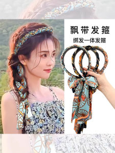 Retro Chain Headband Satin Fabric Hair Hoop Headband Ribbon Hair Band Womens Hair Tie One-Piece Braided Hair Headdress Summer