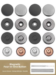 Black Metal Magnetic Button No Sew Hidden Snap Male Style Four Fold Button for Clothing Accessories DIY Sewing Supplies
