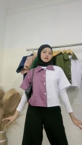 KEMEJA ATASAN WANITA CROP TOP M L XL