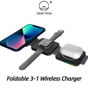DESKTRON 3 in 1 Wireless Charger Pad 15W Fast Charge Magnetic Foldable Qi Fast Charging Wireless Charging Dock Station