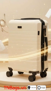 Vali Kéo Cao Cấp Xbags White Titan Pro XB6105 Size 20 Inch Màu Kem Chống Trầy Chống Va Đập Trang Bị Khóa TSA Quốc Tế Và Cổng Sạc USB Sang Trọng!