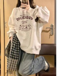 American Style Loose Fit round Neck Sweatshirt Pure Cotton Thin Spring Autumn Long Sleeve Top for Girls And Teens