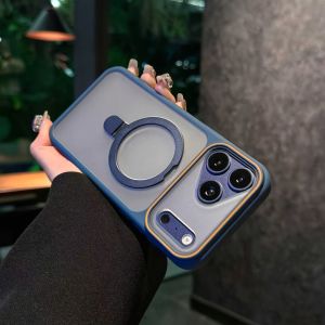 Translucent Magnetic Bracket for Magsafe Phone Case for IPhone 17 13 12 11 Pro Max 16 15 14 Plus Frosted Lens Frame Back Cover