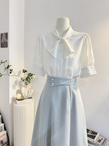 Áo Sơ Mi Satin Tay Ngắn Kiểu Pháp Cho Nữ Mùa Hè 2025 Dáng Rộng Cổ Bẻ Nút Kiểu Dáng Công Sở Chất Liệu Khác Không Có Túi