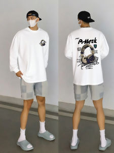 Áo Thun Cotton Nam Tay Dài Dáng Rộng Màu Trắng Mùa Xuân Thu Thường Ngày Chất Liệu Cotton Thoáng Khí Thấm Hút Mồ Hôi