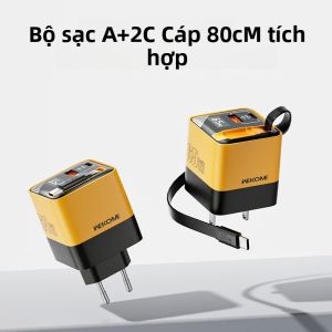 Sạc Nhanh USB-C 65W Với Cáp Type-C 80cm Tích Hợp Bộ Chuyển Đổi Du Lịch CrownQu Dành Cho iPhone 16/15 Pro Max Xiaomi Samsung PD 40W 27W