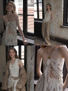 Cariedo Ocean Print Set Multi-Way Wear Linen Wide Leg Pants Long Sleeve Shirt Half Skirt Fashionable Womens Ensemble 2025 Spring