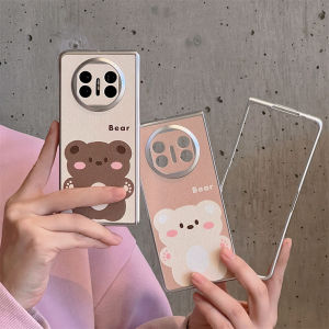 Thin Luxury Electroplating Frame Bear Cartoon Phone Case for Huawei Mate X5 Foldable Screen Collectible Edition Womens Style