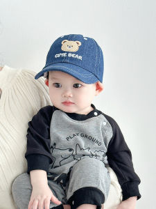 Baby Baseball Cap Spring Autumn Cartoon Bear Infant Hat Sun Protection Wide Brim Denim Duckbill Cap Boys Girls Casual Wear