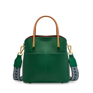 Zency | Zency Genuine Leather Top Quality Bucket Bag for Women Versatile Handbag Leather Tote Bag Green Crossbody Shopper Bags
