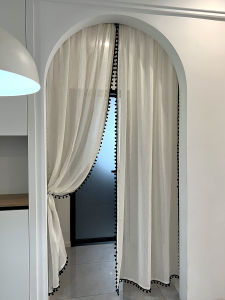 High-End Cotton Linen Door Curtain Creamy Decorative Partition Curtain No Punching Required Stretch Rod Installation