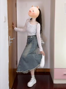 Retro High Waist Slimming Denim Mini Skirt Womens Spring Autumn New Design Unique Fish Tail Skirt A-Line Wrap Skirt