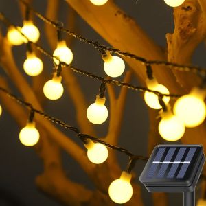 พลังงานแสงอาทิตย์สีขาว Ball String ไฟ 8 โหมด Light Up งานแต่งงานของคุณรั้วสวนระเบียง Tree Party Parterre Street LED โคมไฟกลางคืน