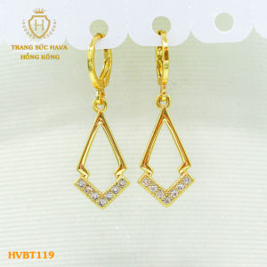 Khuyên Tai Bông Tai Nữ Dáng Dài Đính Đá Titan Xi Mạ Vàng Non 24k Thật Cao Cấp (Không Bị Xỉn Đen) - Trang Sức Hava Hong Kong Phong Cách Thời Trang