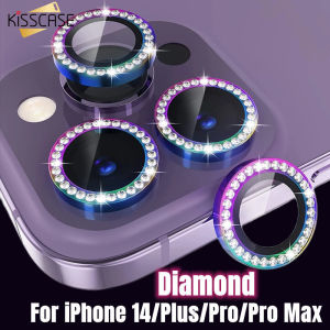 KISSCASE Bộ 2/1 Miếng Dán Bảo Vệ Ống Kính Máy Ảnh Kim Cương Bảo Vệ Cho iPhone 14 13 Pro Max Màn Hình Kim Loại Cho iPhone 14 Plus 14 Pro Max Thấu Kính Thay Thế