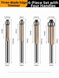 Mingren | Professional Straight Trimming Router Bit Alloy Triple Flute Dual Bearing 6.35mm