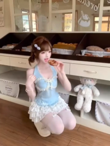 MK_ Set bánh bèo đồ nữ ngọt ngào set mặc hè áo cổ Yếm baby phối Ren đính nơ mix chân váy tầng mini xoè tiểu thư