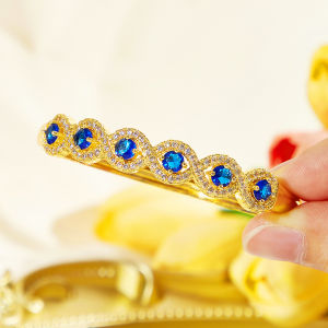 เลื่อมอุปกรณ์เสริมเสื้อผ้าแฟชั่นฝังหลากสีกลม AAA เพทายสำหรับจัดเลี้ยงกำไลข้อมือชุบทองสีเหลืองสำหรับผู้หญิง B364เครื่องประดับข้อมือ