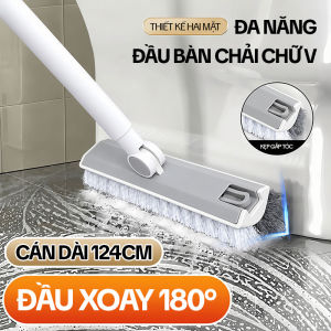 Cây chà sàn nhà tắm KITIMOP CS05 bàn chải chữ V cọ khe góc kẹp gắp tóc cán inox 124cm