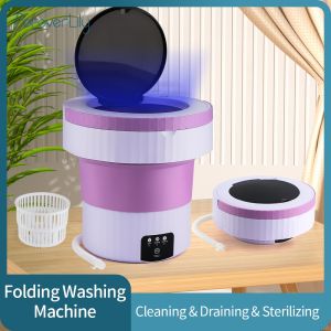 foreverlily 6.5L/7L Portable Folding Washing Machine Automatic 2in1 Washing & Dewatering Blue Light For Baby Clothes Underwear Socks Towels Smart Timer Laundry Washer