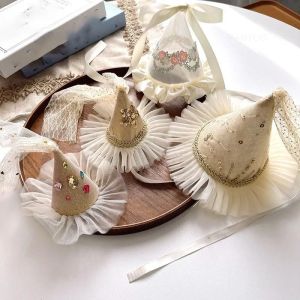 Minimalist Lace Girl Baby Princess Crown Hat Flower Diamond Headband Headwear Kid Birthday Gift Party Headdress Hair Accessories