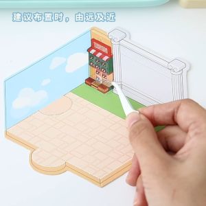 3D Miniature Scenes Sticker DIY Cute Cartoon Journal Korean Style Scenes Building PET Staking Sticker InFeelMe 立体造景贴纸