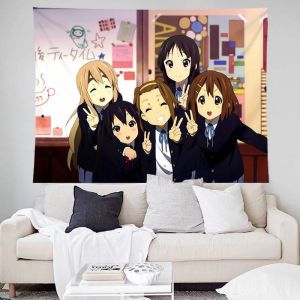 VIKAMA K-ON Anime Maid Wall Tapestry Nhóm Màu Hồng Manga Trang Trí Nhà Cửa Mềm Mại Bền Bỉ Ấm Cúng Thẩm Mỹ Polyester Có Thể Giặt Được Cho Phòng Ngủ Phòng Khách