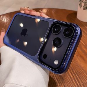 Plating Fold Glass Camera Stand Holder Phone Case For iPhone 17 17 Pro 17 Pro Max Case Ultra Thin Transparent Shockproof Cover