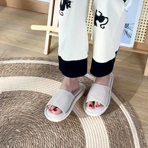 Indoor womens mens Japanese style household thick-soled four-season linen slippers