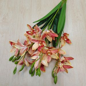 High-End Large Flower Orchid Artificial Flowers 5 Fork Premium Orchid with Leaf Plastic Flower Plant Pot Orchid Set