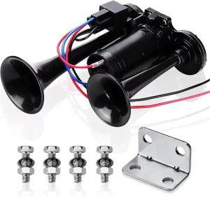 Super Loud 600DB Dual Trumpet Train Horns for Trucks 12V Stainless Steel Electric High Decibel Chrome Finished Car Speaker with