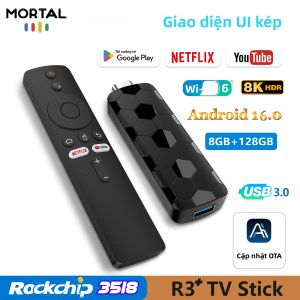 Đầu Thu Truyền Hình Kỹ Thuật Số Mortal R3+ 4K UHD Android 16 Lõi Tứ WiFi 6 RAM 8GB Bộ Nhớ 128GB Hỗ Trợ Điều Khiển Bằng Giọng Nói Google Assistant Giải Mã H.265 BT5 Phát Trực Tuyến Đa Phương Tiện