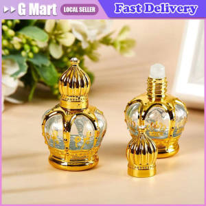 15ML Essential Oil Bottles Gold Glass Bottles with Roller Balls Perfume Bottles Roll on Bottles with Crown Cap Mini Gold Crown Shape Perfume Bottling Portable Travel Electroplated Carve Glass
