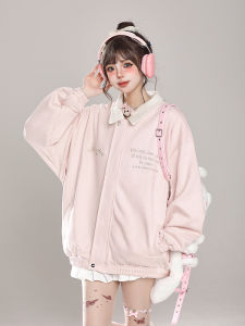 เสื้อแจ็คเก็ตเบสบอลหนังหิมะสไตล์เกาหลีสำหรับผู้หญิง ฤดูใบไม้ร่วง/ฤดูหนาว 2025 แจ็คเก็ตทรงหลวมสไตล์หวานๆ ลำลอง