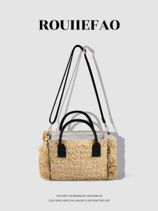 Rouiefao Womens Business Handbag 2025 Summer New Leisure Beach Style Shoulder Crossbody Basket Weave Handbag Soft Polyester Lining