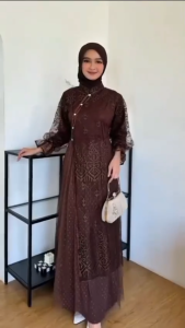 Gamis Mewah Lebaran Mahira Dres BC Velvet Mix Brukat Plus Tille M L XL XXL 3XL Dress Brokat Wanita Kondangan Terbaru Viral Baju Muslim Remaja Perempuan Kekinian Ootd Hijab Outfit Muslimah Syari Gaun Panjang Warna Mahogany Burgundy Emerald Hitam Putih