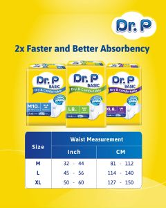Dr. P Basic Adult Diaper M10/L8/XL8 (1 Pack) - Soft Breathable (Tape)