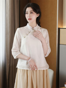 New Spring Summer Chinese Style Loose Thin Womens Top Breathable Two-Piece Set Tea Costume Vintage Button National Style