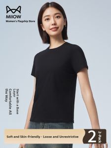 MiiOW | Cat Lady Black Short Sleeve T-Shirt Women Summer Casual Shoulder Top Half Sleeve Shirt Simple Style Inner Wear Base Tee