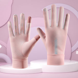 Summer Ice Silk Sun Protection Gloves Breathable Non-Slip Palm Touchscreen Cooling Gloves for Driving Cycling Outdoor Sport